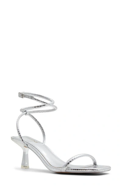 Aldo Dime Ankle Strap Sandal In Silver Snake Emblem