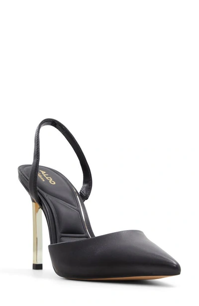 Aldo Shimmy Pointed Toe Slingback Pump In Black Smooth