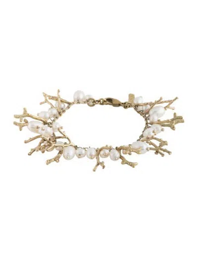 Pre-owned Alemais Faux & Coral Charm Bracelet, 6.75" In White