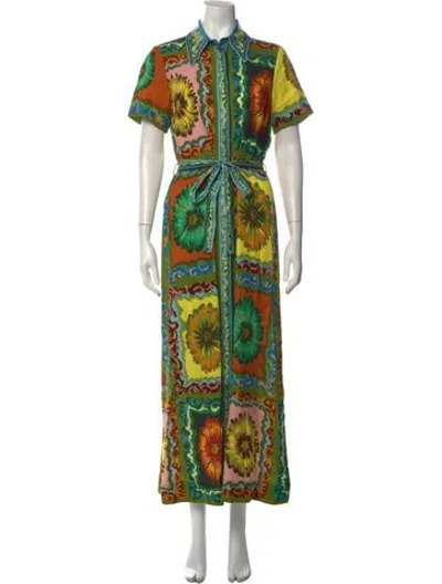 Pre-owned Alemais Floral Print Long Dress In Green