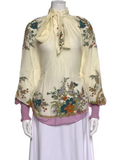 Pre-owned Alemais Floral Print Tie Neck Blouse In Neutrals