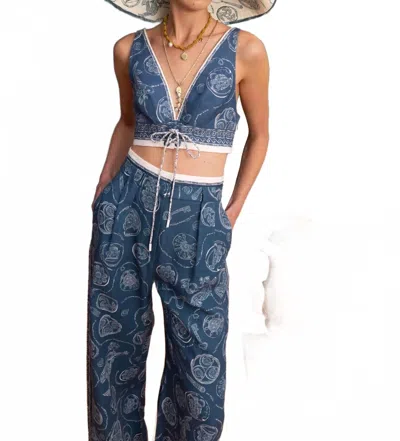 Alemais Lucky Lace Up Cropped Bralette Top In Blue