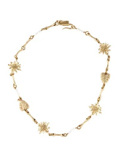 Pre-owned Alemais Pearl, Flower & Heart Station Necklace, 16" In Multicolor