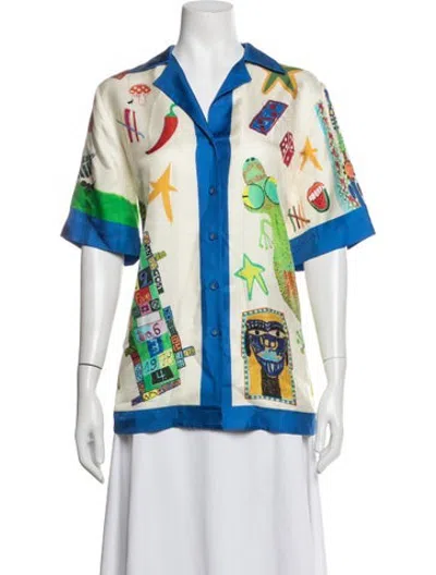 Pre-owned Alemais Silk Graphic Print Button-up Top In Multicolor