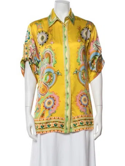 Pre-owned Alemais Silk Paisley Print Blouse In Yellow