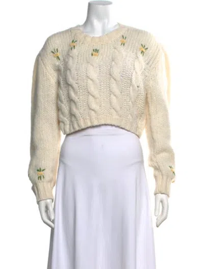 Pre-owned Alessandra Rich Alpaca Floral Print Sweater In White