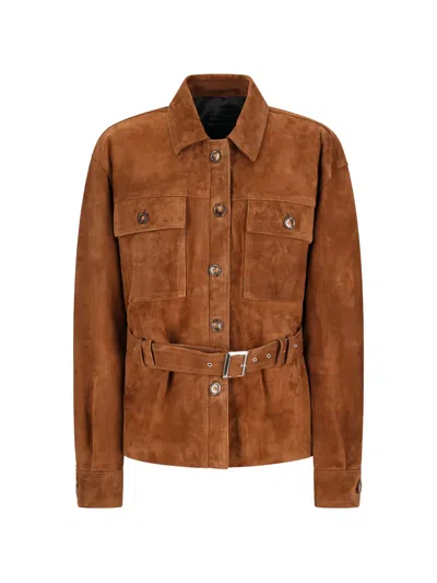 Alessandra Rich Belted Suede Jacket In Brown