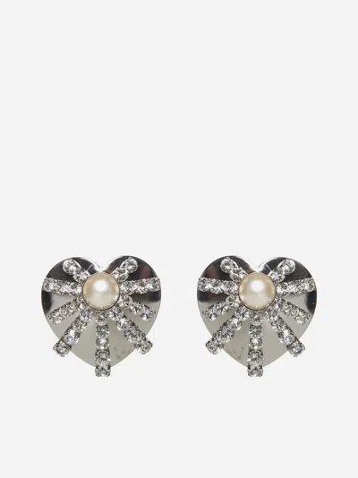 Alessandra Rich Crystal And Metal Heart Earrings In Metallic
