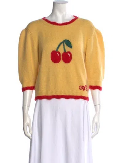 Pre-owned Alessandra Rich Mohair Graphic Print Sweater In Yellow