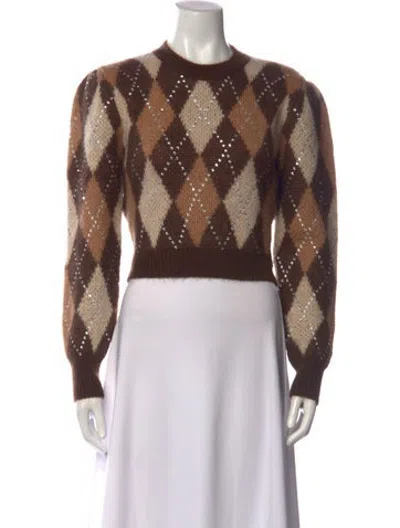 Pre-owned Alessandra Rich Mohair Plaid Print Sweater In Brown
