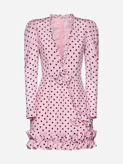 Alessandra Rich Polka Dot Print Silk Mini Dress In Pink,black