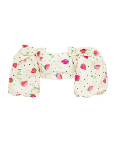 Alessandra Rich Printed Silk Crop Top In White