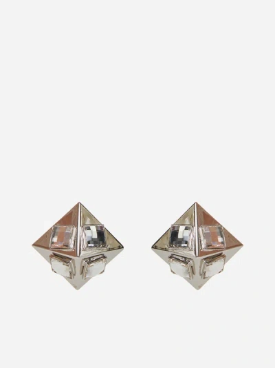Alessandra Rich Pyramid Crystals Earrings In Crystal,silver
