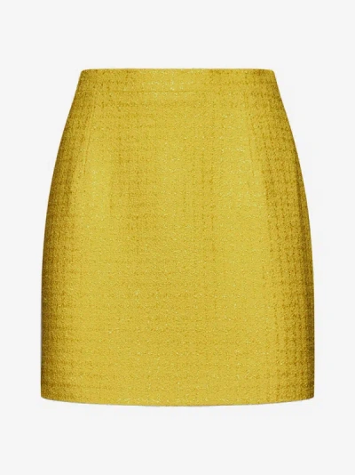 Alessandra Rich Sequin Check Tweed Miniskirt In Yellow