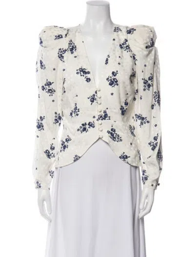 Pre-owned Alessandra Rich Silk Floral Print Blouse In Neutrals