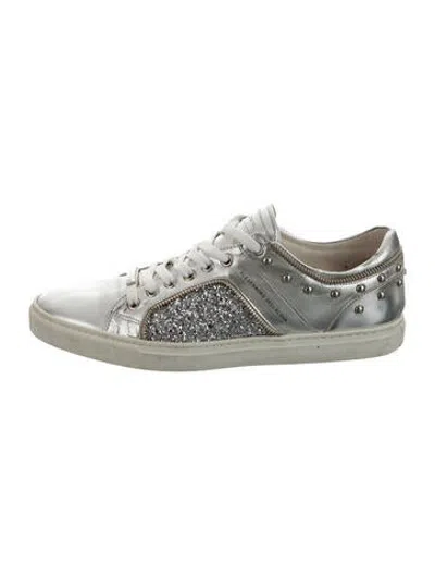 Pre-owned Alessandro Dell'acqua Leather Graphic Print Sneakers In Metallic/silver/white