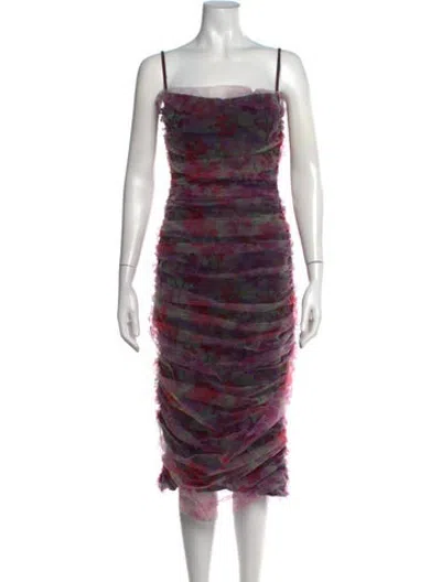 Pre-owned Alevì Floral Print Midi Length Dress In Purple