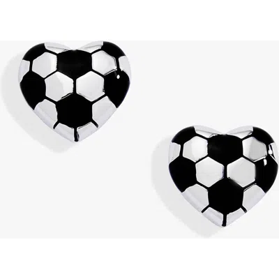 Alex And Ani Soccer Heart Stud Earrings In Metallic