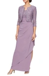 Alex Evenings Empire Waist Gown With Bolero Jacket In Icy Orchid