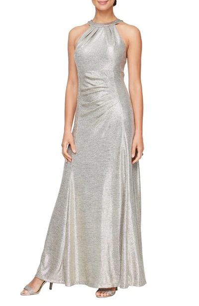 Alex Evenings Metallic Sleeveless Gown In Champagne