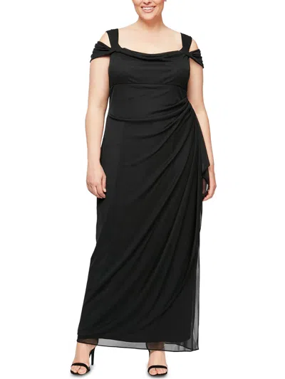 Alex Evenings Plus Womens Mesh Cold Shoulder Semi-formal Dress In Black