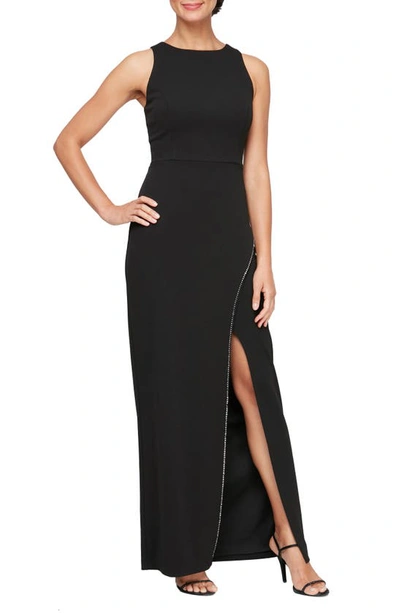 Alex Evenings Rhinestone Trim Column Gown In Black