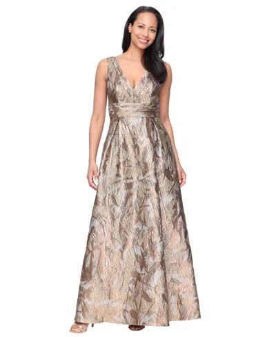 Alex Evenings Women's Jacquard Wedding Guest V-neck Gown In Neutral