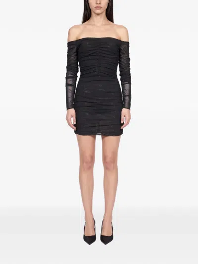 Alex Perry Ruched Off-shoulder Bodycon Mini Dress In Black