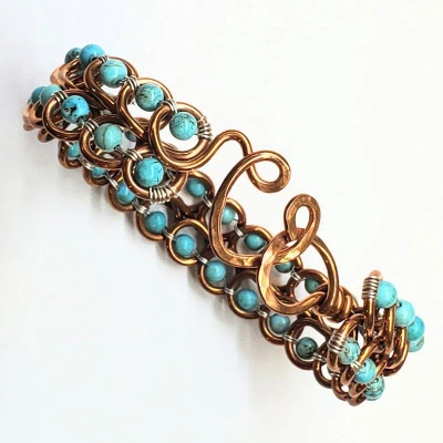 Alexa Martha Designs Turquoise Copper Wire Looped Bangle In Brown