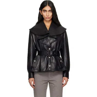 Alexander Mcqueen Black Draped Collar Leather Jacket In 1000 Black
