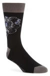 Alexander Mcqueen Chiaroscuro Floral Cotton Crew Socks In Black/ Light Grey