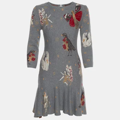 Pre-owned Alexander Mcqueen Grey Fairytale Jacquard Knit Mini Dress S