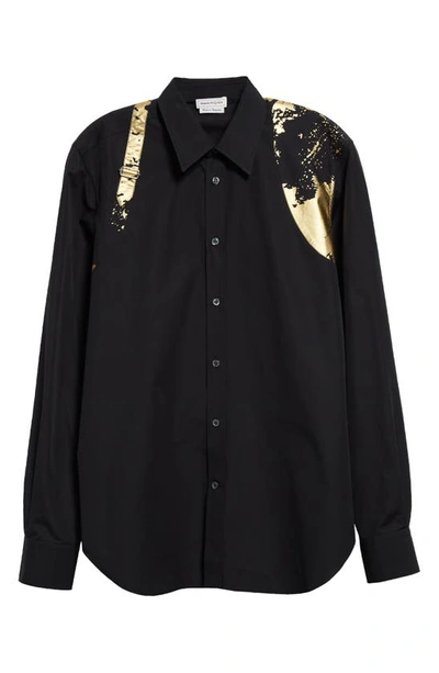 Alexander Mcqueen Harness Fold Print Cotton Poplin Button-up Shirt In Black