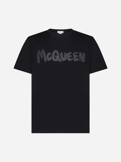 Alexander Mcqueen Logo Cotton T-shirt In Black,steel