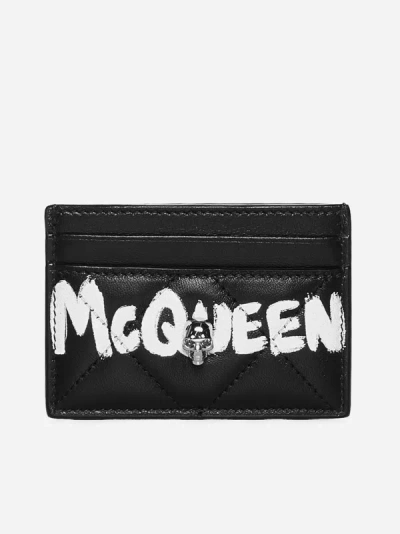 Alexander Mcqueen Logo Quilted Leather Card Holder In Black,ivory