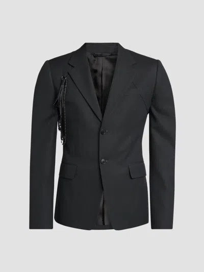 Alexander Mcqueen Men's Tassel-trim Wool Jacket In Black