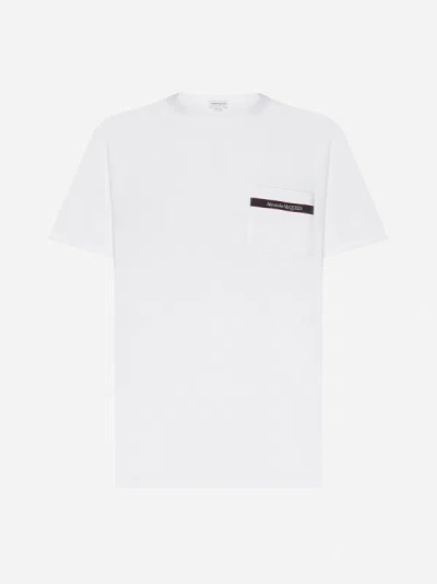 Alexander Mcqueen Mens White Logo-embellished Chest-pocket Regular-fit Cotton-jersey T-shirt