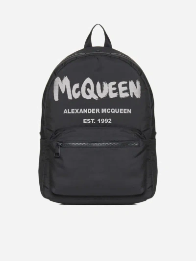 Alexander Mcqueen Metropolitan Nylon Backpack In Black,off White