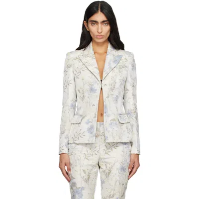 Alexander Mcqueen Off-white Damask Floral Blazer In 9332 Ivory-lemon-blu