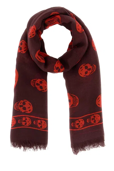 Alexander Mcqueen Printed Modal-silk Foulard Scarf 120 X 104 Cm In Burgundy