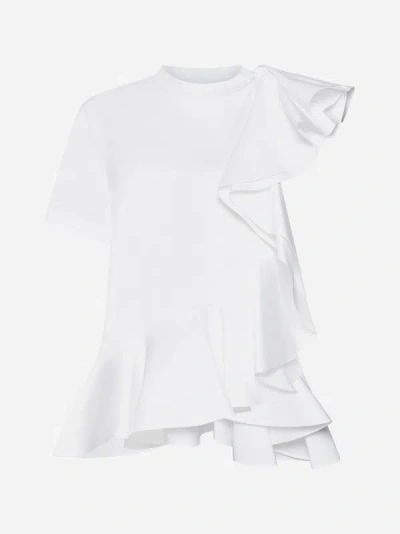 Alexander Mcqueen Ruffled Cotton Blouse In Optic White