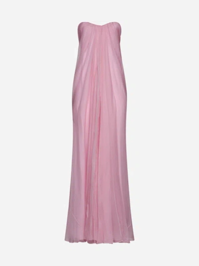 Alexander Mcqueen Silk Bustier Long Dress In Pale Pink