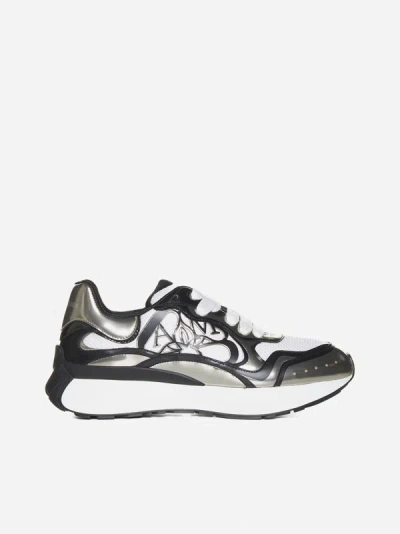 Alexander Mcqueen Sprint Runner Leather And Mesh Sneakers In White,beige,black