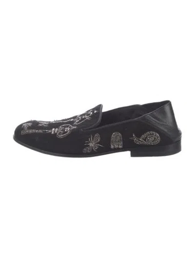 Pre-owned Alexander Mcqueen Suede Graphic Print Loafers In Black