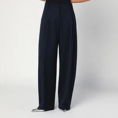 Alexander Mcqueen Wide Navy Blue Wool Trousers