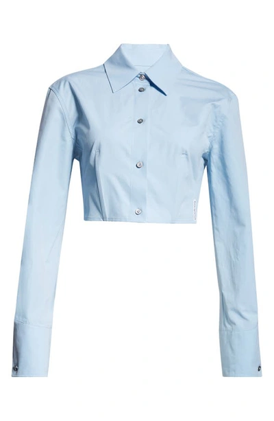 Alexander Wang Long Sleeve Copped Button Up Top In Cerulean