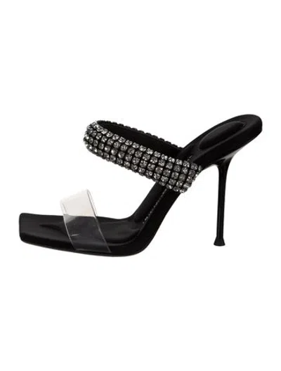 Pre-owned Alexander Wang Crystal Embellishments Slides W/ Tags In Black