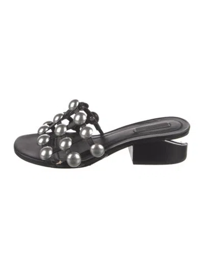 Pre-owned Alexander Wang Leather Studded Accents Slides In Black