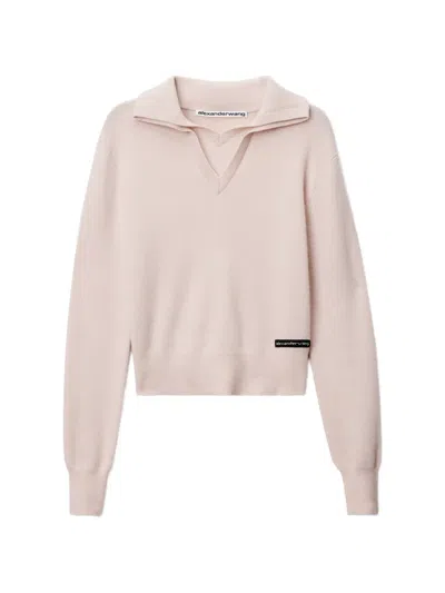 Alexander Wang Ls Double Collar V-neck Sweater In Pink