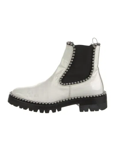 Pre-owned Alexander Wang Patent Leather Studded Accents Chelsea Boots In White